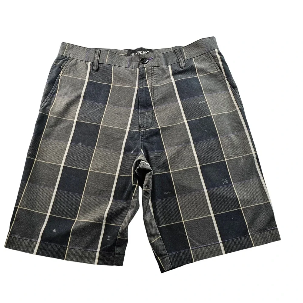 Billabong Golf Shorts Mens 36 Black Gray Plaid Performance‎ Regular Fit Mid-Rise